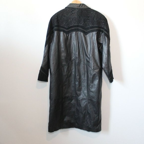 Vintage Venezia Lane Bryant Long Leather Embroidered Coat Black Plus 3X H12284 - Picture 8 of 8